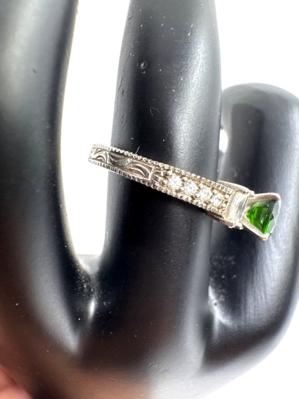 FI STER 10K Sterling Silver 10K White Gold Overlay Green Gemstone Ring Size 7.5 - Picture 3 of 8